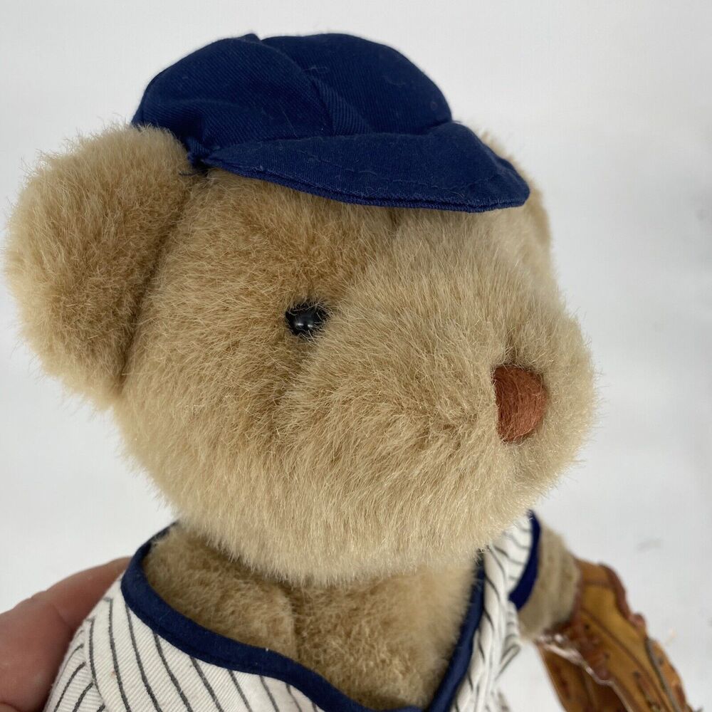 Vintage Bearland Baseball Teddy Bear Plush Pinstripe Uniform Leather Glove Toy - Picture 8 of 9